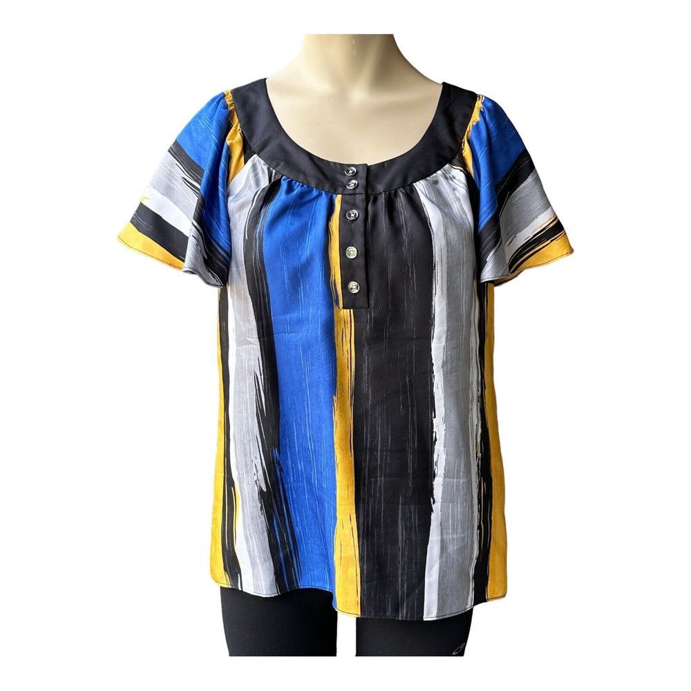 Michael Kors Shirt Women's Petite 36x21.5 Inch 100% Silk‎ Stripes Multicolor